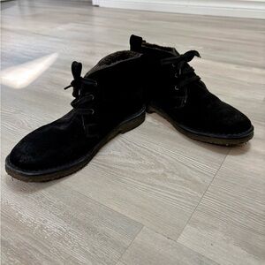 Vince Candice Genuine Shearling Suede Lace-Up Chukka Ankle Boots Black